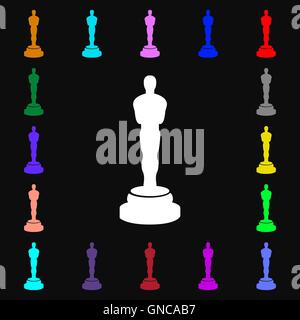 Statuette Oscar signe l'icône. Beaucoup de symboles colorés pour votre conception. Vector Illustration de Vecteur