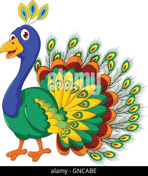 Peacock cute cartoon posing Illustration de Vecteur