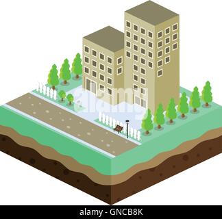 Quartier résidentiel vue isométrique thème dessin animé Illustration de Vecteur