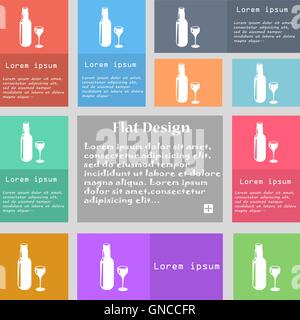 Bouteille de vin et l'icône du signe. Ensemble de boutons multicolores avec l'espace pour le texte. Vector Illustration de Vecteur