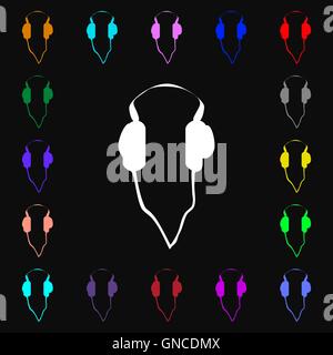 L'icône casque signe. Beaucoup de symboles colorés pour votre conception. Vector Illustration de Vecteur