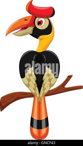 Cute cartoon bill Horn assis sur la branche Illustration de Vecteur