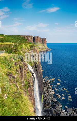 Mealt Falls sur l'île de Skye où l'eau du Loch Mealt plonge sur des falaises abruptes dans le son de Raasay Banque D'Images