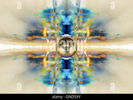 Le président audio sur un arrière-plan kaléidoscope bleu et jaune Banque D'Images