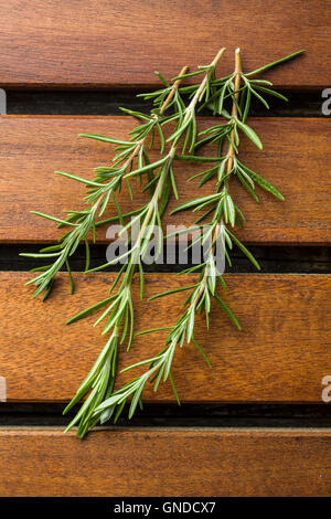 Branche de romarin vert sur la table en bois. Banque D'Images