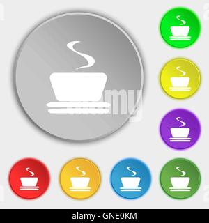 Le café, le thé Se déconnecter icône. Symbole sur huit boutons plats. Vector Illustration de Vecteur