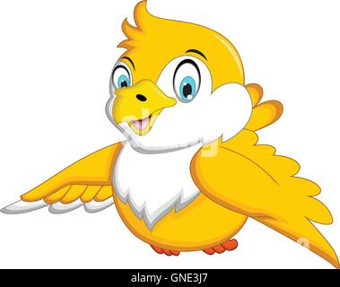 Cute Yellow bird cartoon waving Illustration de Vecteur