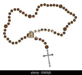 Chapelet catholique avec une croix d'argent dans un fond blanc Illustration de Vecteur