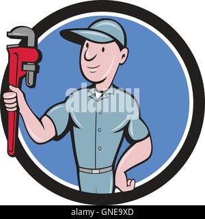 Homme Clé anglaise Circle Cartoon Illustration de Vecteur