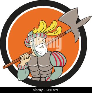 Conquistador espagnol Ax Sword Circle Cartoon Illustration de Vecteur