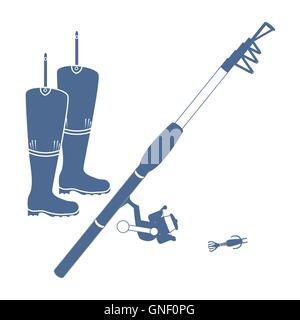 Ensemble d'icônes stylisées des différents outils de la pêche sur un fond blanc Illustration de Vecteur