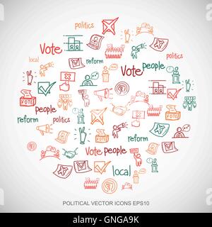 Multicolor doodles Hand Drawn Politics Icons set sur blanc. EPS10 vector illustration. Illustration de Vecteur