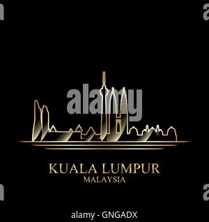 Silhouette d'or de Kuala Lumpur sur fond noir Illustration de Vecteur