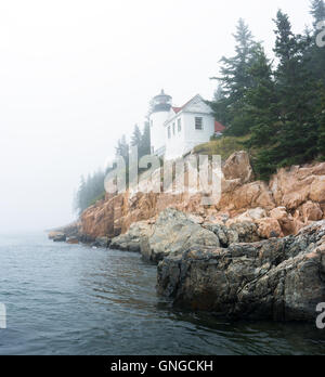 Bass Harbor Head Light en un jour brumeux, l'Acadia National Park, Maine Banque D'Images