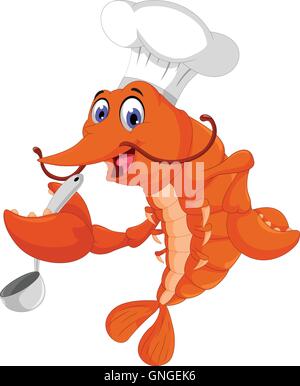 Chef de cuisine crevettes caricature drôle Illustration de Vecteur