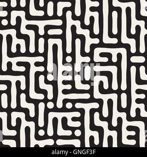 Seamless Vector noir et blanc motif labyrinthe irrégulière arrondie Illustration de Vecteur