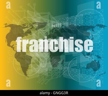 Concept d'affaires : franchise mot sur écran tactile numérique avec guillemets vecteur ligne fine bulle. concept de citatio Illustration de Vecteur