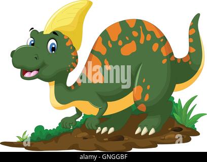 Dinosaure Parasaurolophus cute cartoon posing Illustration de Vecteur