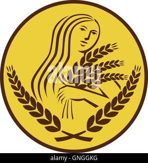 La récolte des grains de blé Demeter rétro ovale Illustration de Vecteur