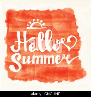 Les pastèques aquarelle et le lettrage hello summer Illustration de Vecteur