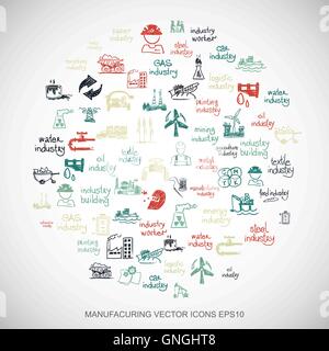 Doodles multicolore de l'industrie à la main Icons set sur blanc. EPS10 vector illustration. Illustration de Vecteur