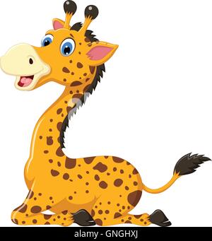 Cute cartoon girafe assis Illustration de Vecteur