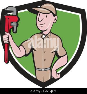 Homme Clé anglaise Crest Cartoon Illustration de Vecteur