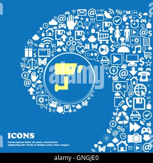 Le symbole Caméra de surveillance. Bel ensemble de belles icônes spirale torsadée dans le centre d'une grande icône. Vector Illustration de Vecteur