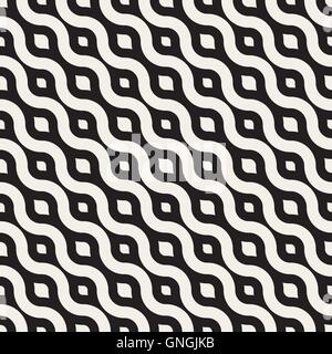 Seamless Vector diagonale noir et blanc lignes ondulées motif géométrique Illustration de Vecteur