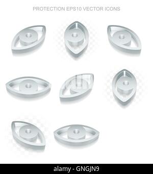 Les icônes de sécurité set : différentes vues des yeux métalliques, ombre transparente, EPS 10 vecteur. Illustration de Vecteur