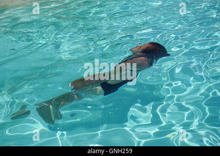 Femme sous l'eau à la piscine Banque D'Images