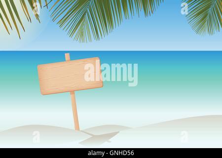 Texture naturelle rectangulaire en bois pancarte sur un poteau au Paradise beach vector illustration Illustration de Vecteur