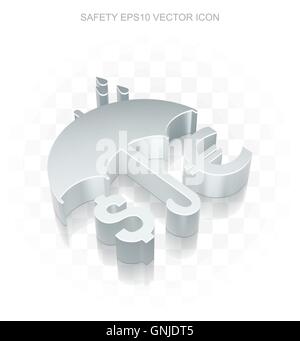 L'icône de protection : Télévision 3d métallique argent et parapluie, ombre transparente, EPS 10 vecteur. Illustration de Vecteur