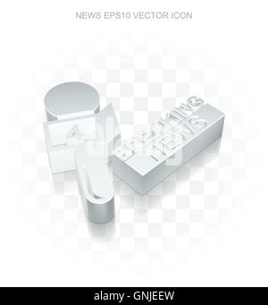 News icône : Télévision 3d métallique Breaking News et le microphone, l'ombre transparente, EPS 10 vecteur. Illustration de Vecteur