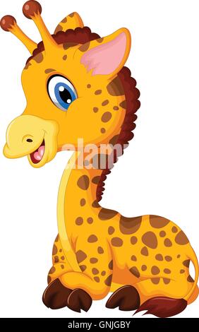 Mignon bébé girafe cartoon assis Illustration de Vecteur