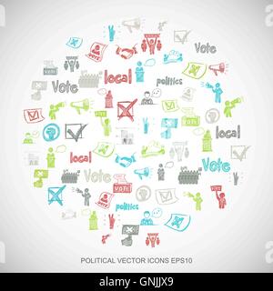 Multicolor doodles Hand Drawn Politics Icons set sur blanc. EPS10 vector illustration. Illustration de Vecteur