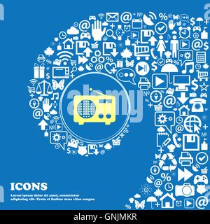 Radio rétro icône signe . Bel ensemble de belles icônes spirale torsadée dans le centre d'une grande icône. Vector Illustration de Vecteur