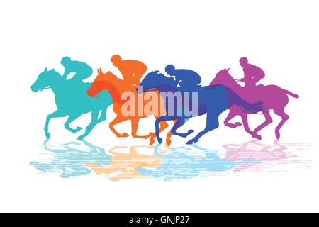 Courses de chevaux, des chevaux de course avec jockeys Illustration de Vecteur