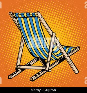 Chaise longue chaise longue plage bleu rayures Illustration de Vecteur