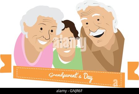 Couple isolé des grands-parents et leur petit-fils sur un fond blanc Illustration de Vecteur