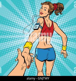 Suivez-moi, jeune femme tournant sportif Illustration de Vecteur