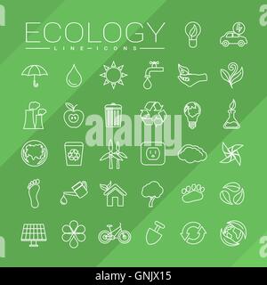 Icônes de ligne de l'écologie Illustration de Vecteur