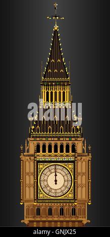 Big Ben frappant de minuit Illustration de Vecteur