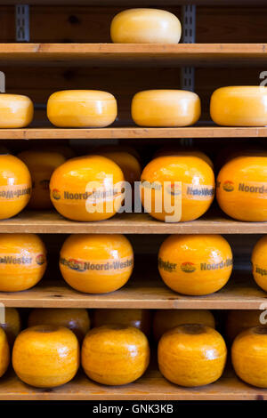 Fromage Edam Noord Wester afficher sur les étagères de magasin alimentaire dans la ville d'Edam, Pays-Bas Banque D'Images