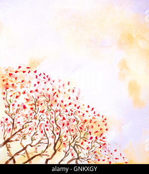Contexte aquarelle abstraite avec les arbres et les feuilles d'automne Banque D'Images