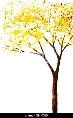 Contexte aquarelle peinte à la main avec l'arbre d'automne jaune Banque D'Images