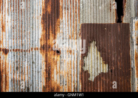 Old rusty mur plat de zinc. Banque D'Images