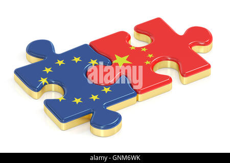 La Chine et l'UE puzzles de drapeaux, rendu 3D Banque D'Images