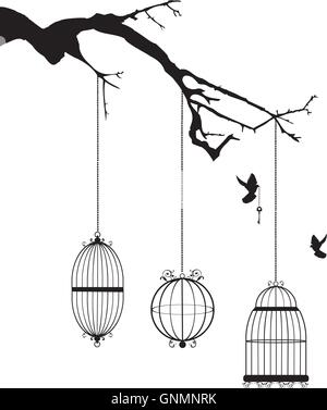 Les cages à oiseaux dans l'arbre Illustration de Vecteur