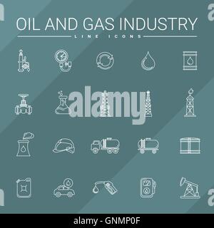 L'industrie du pétrole et du gaz Les icônes de ligne Illustration de Vecteur